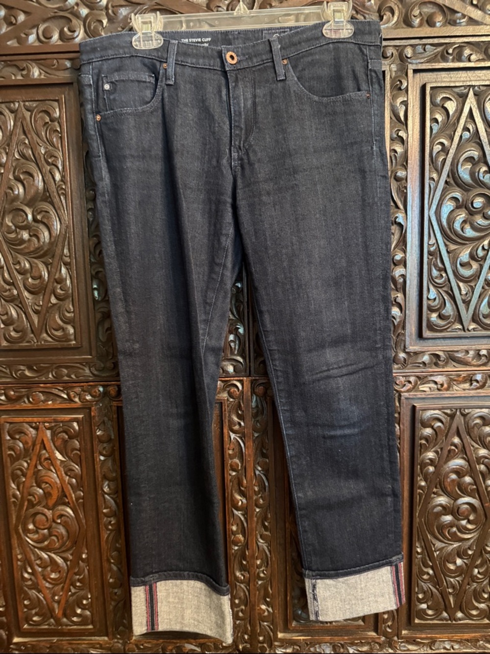 AG Adriano Goldschmied The Stevie Cuff  Dark Indigo Slim Straight Jeans